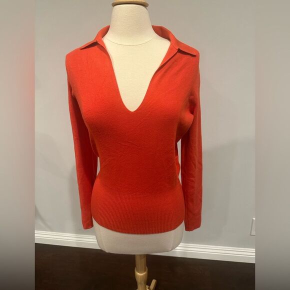 REISS London Nellie Collared Knit Top sweater women’s Size Medium. Coral color - Picture 1 of 6